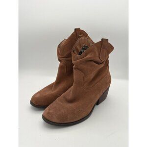 Womens Suede Leather Ankle Boots Size 7 Brown Western Style With Low Heel Faux F
